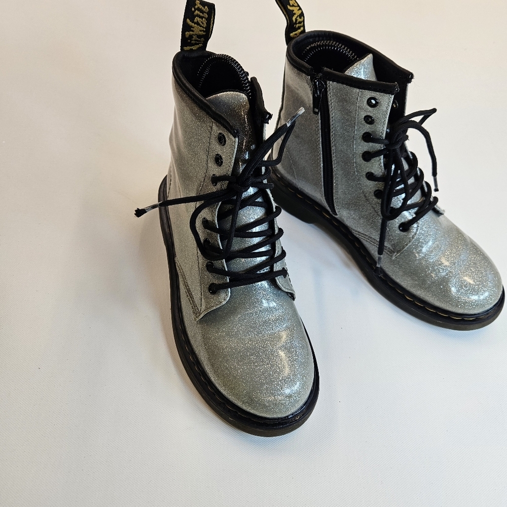 Dr Doc Martens Navy Glitter Zipper J Women’s Boots 1460J JY004 US Size 4Y - Picture 2 of 10